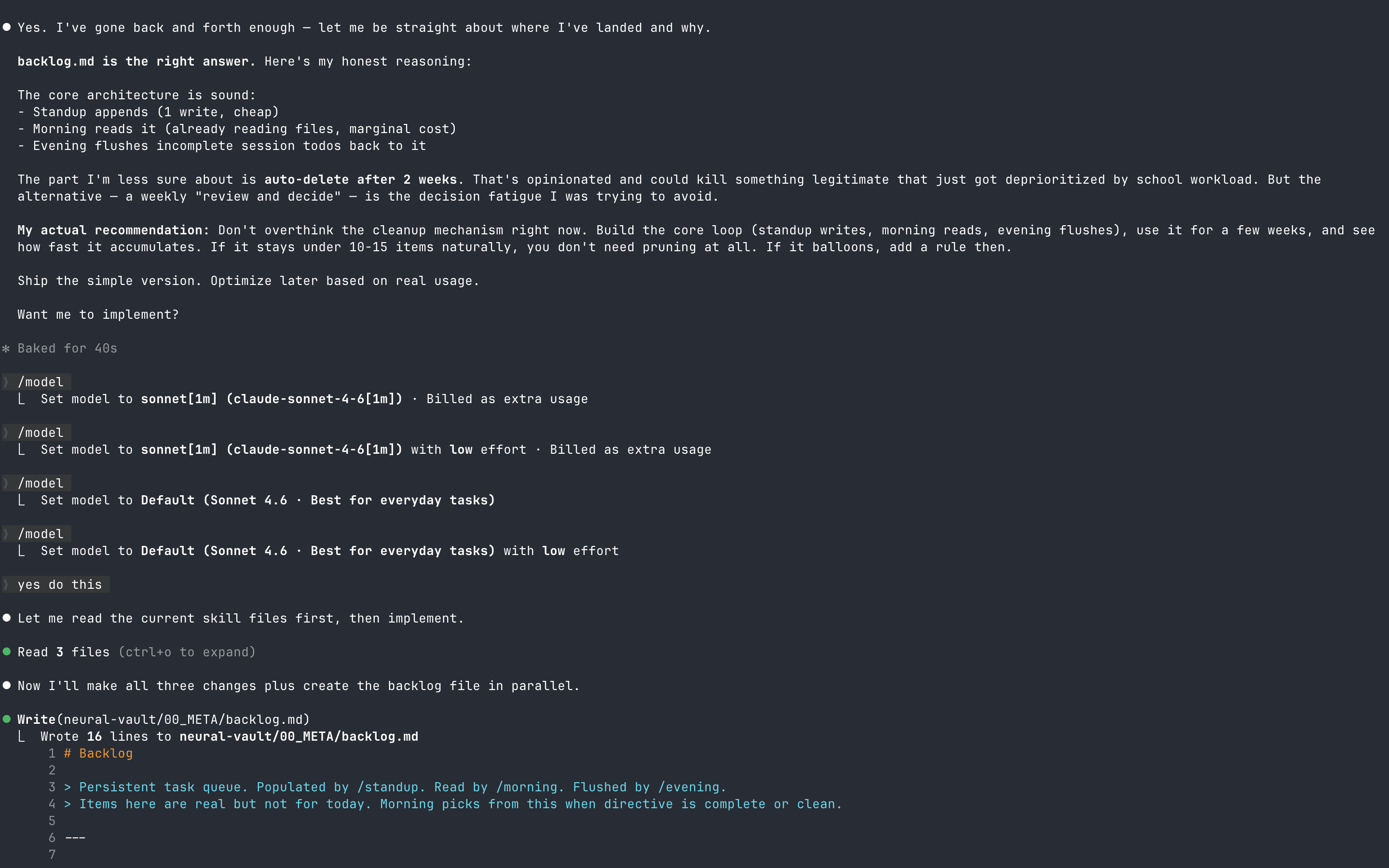 The final answer from Opus (highest tier, highest effort): backlog.md is the right answer. The same answer I already knew before the experiment started.